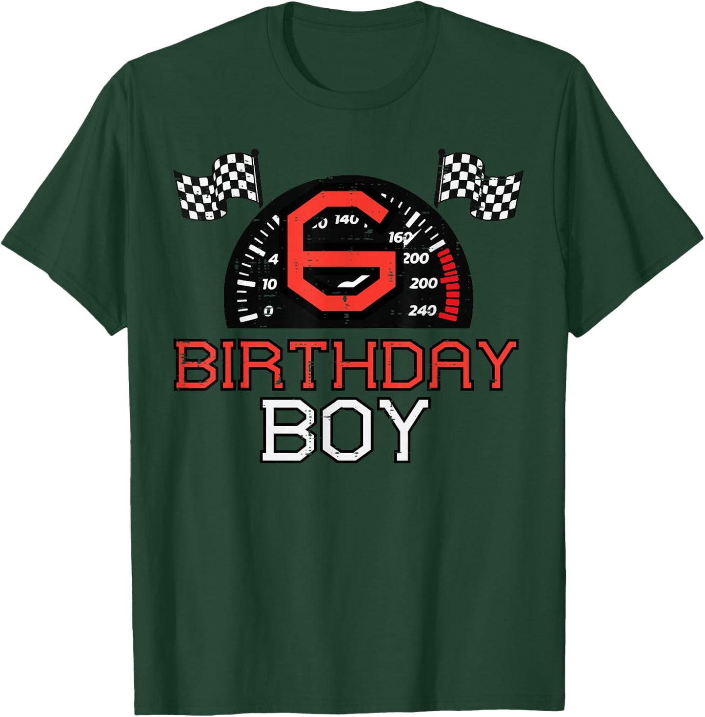 6 Birthday Boy Speedometer Race Flag 6th Bday Boys Kids T-Shirt - T-Shirt | Forest