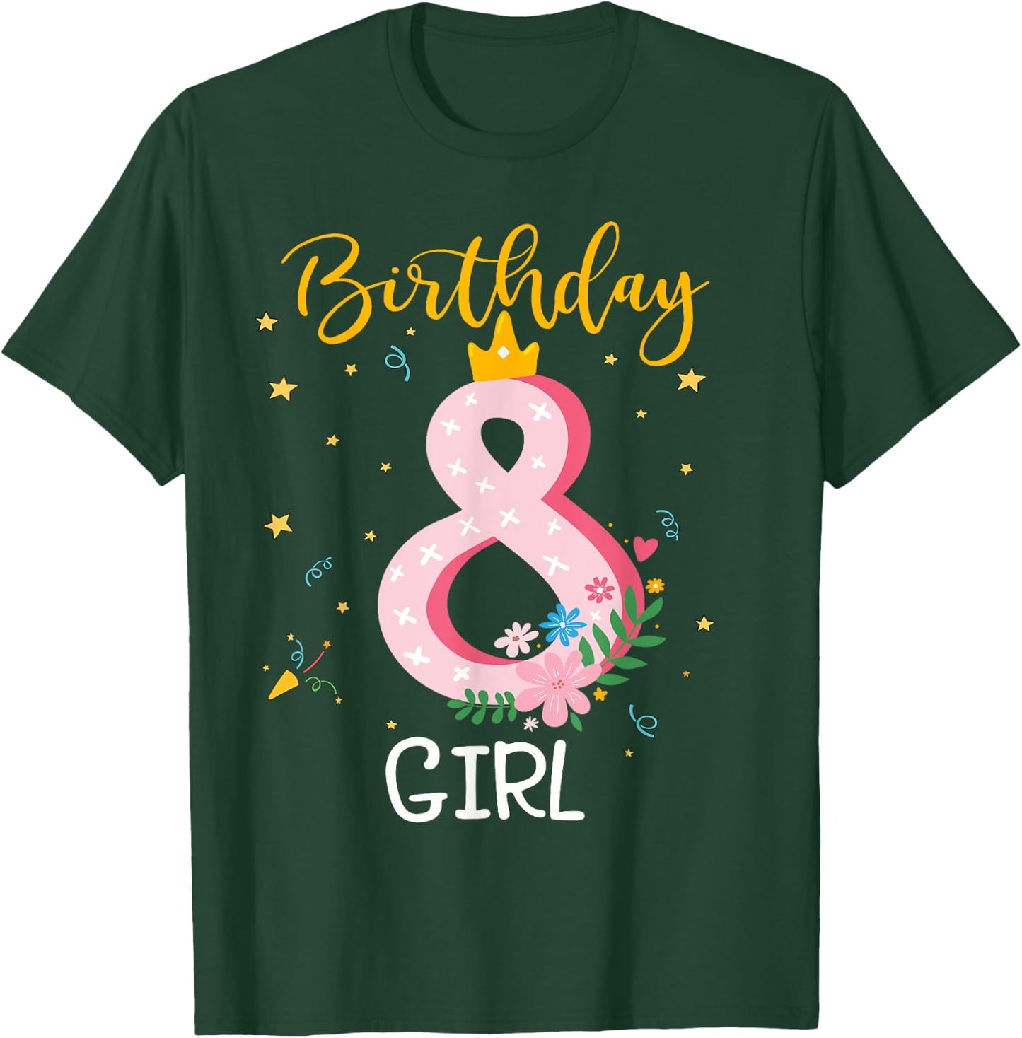 Crown 8th Birthday For Girls Eight Year Old Girl Birthday T-Shirt - T-Shirt | Forest