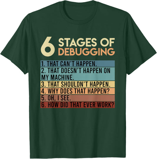 Coder Informatiker Admin 6 Stages of Debugging Programmer T-Shirt - T-Shirt | Forest