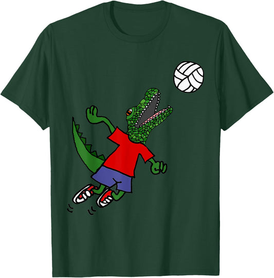 Smileteessports Funny Alligator Spiking Volleyball Player T-Shirt - T-Shirt | Forest