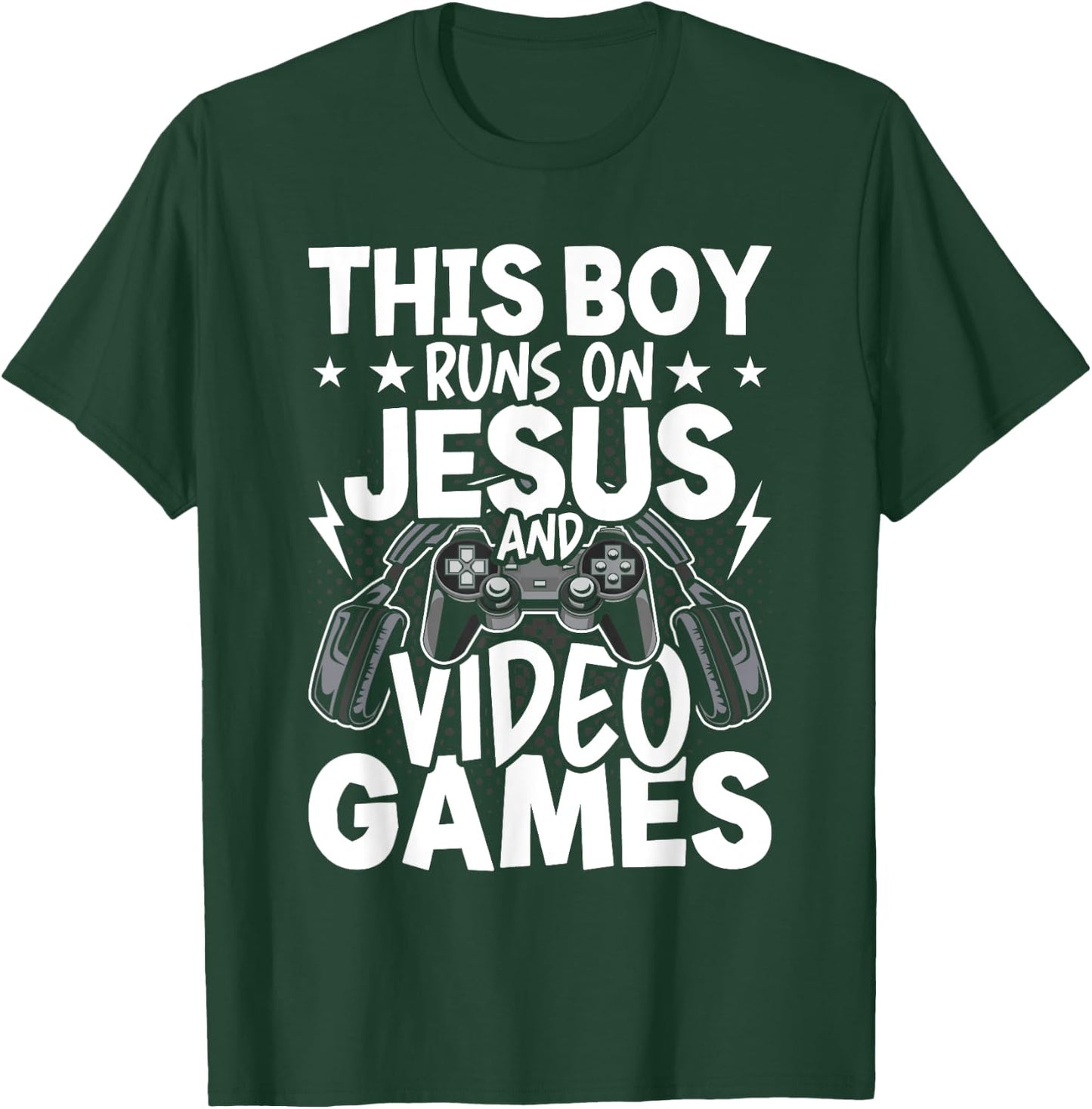 This Boy Runs On Jesus And Video Games Video Gamer Gaming T-Shirt - T-Shirt | Forest