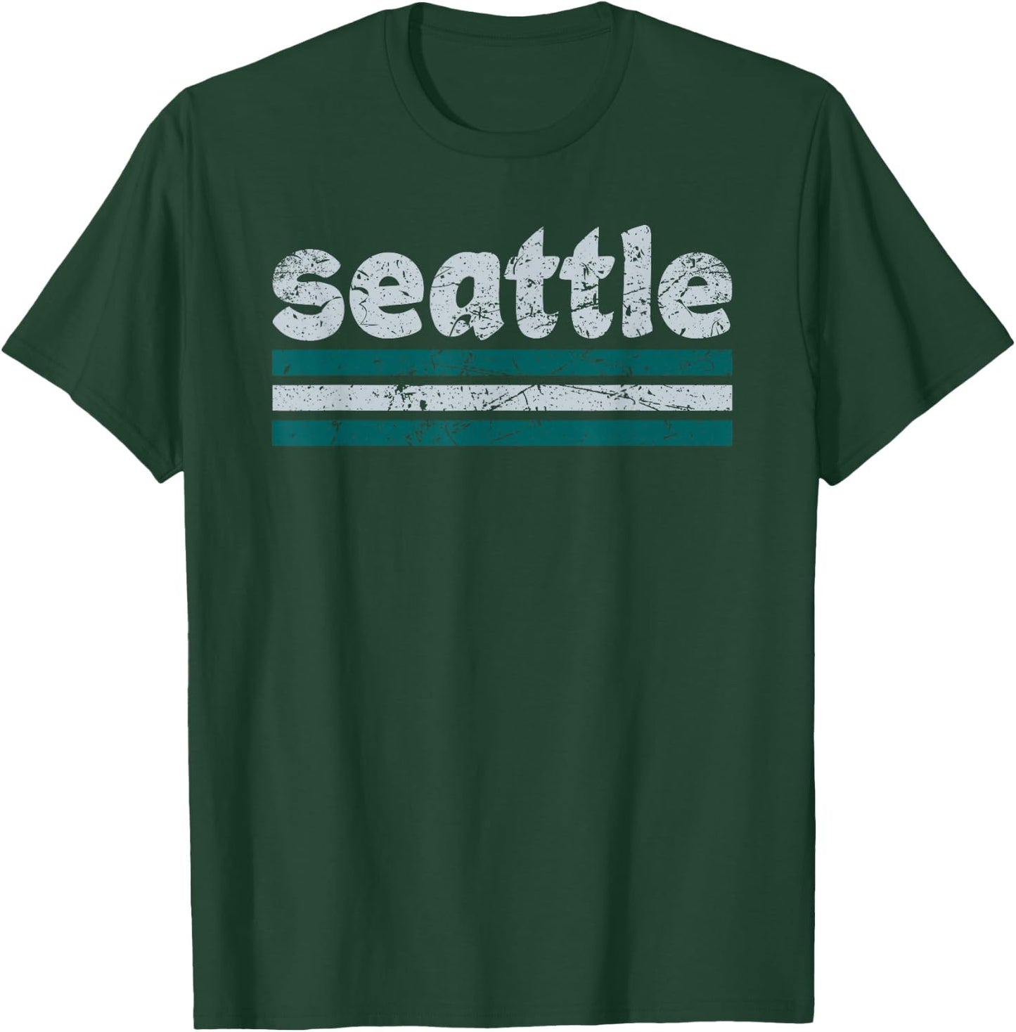Seattle Washington Three Stripe Vintage Weathered T-Shirt - T-Shirt | Forest