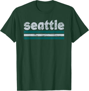 Seattle Washington Three Stripe Vintage Weathered T-Shirt - T-Shirt | Forest