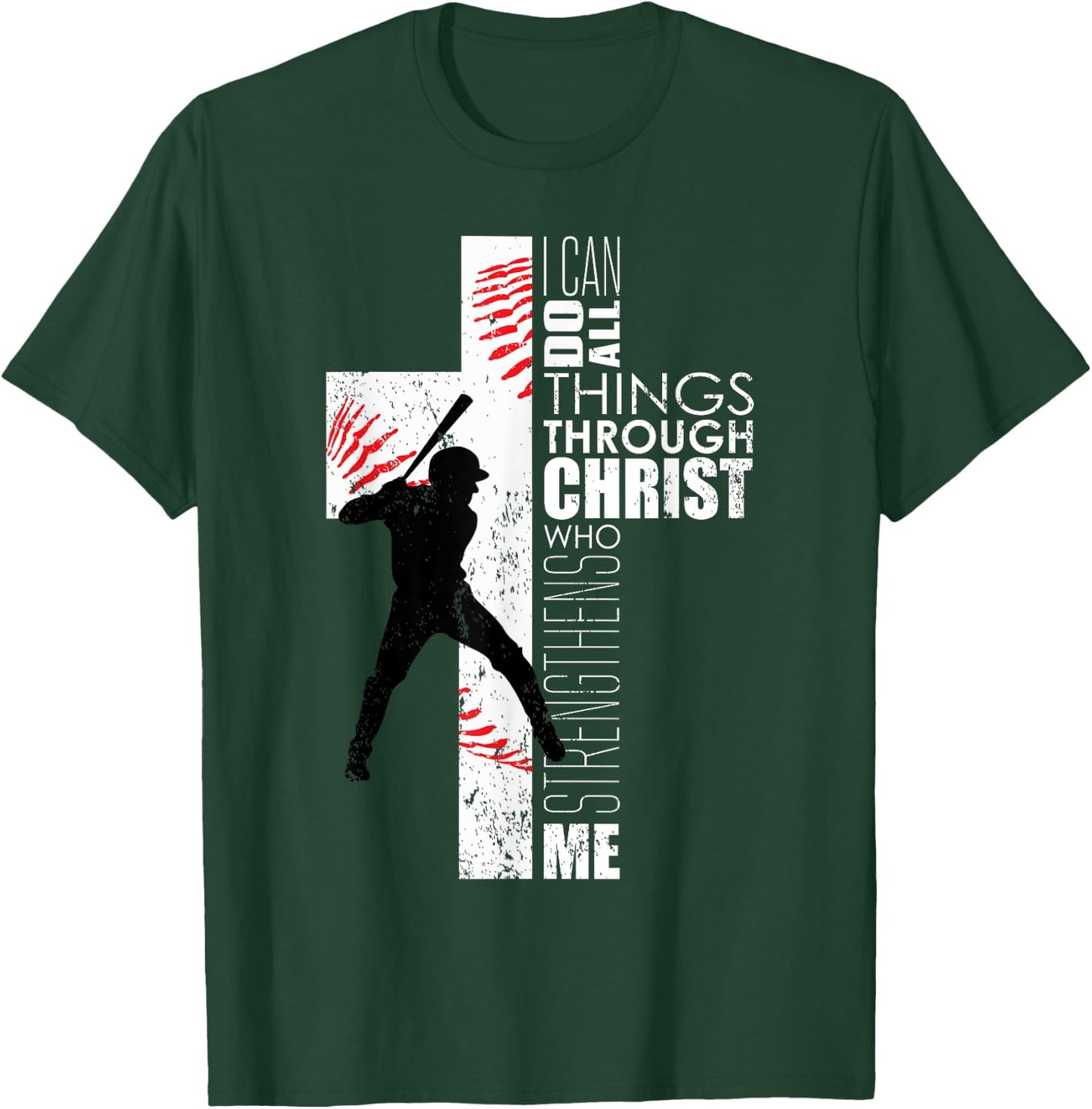Christian Cross Baseball I Can Do All Things Through Christ T-Shirt - T-Shirt | Forest