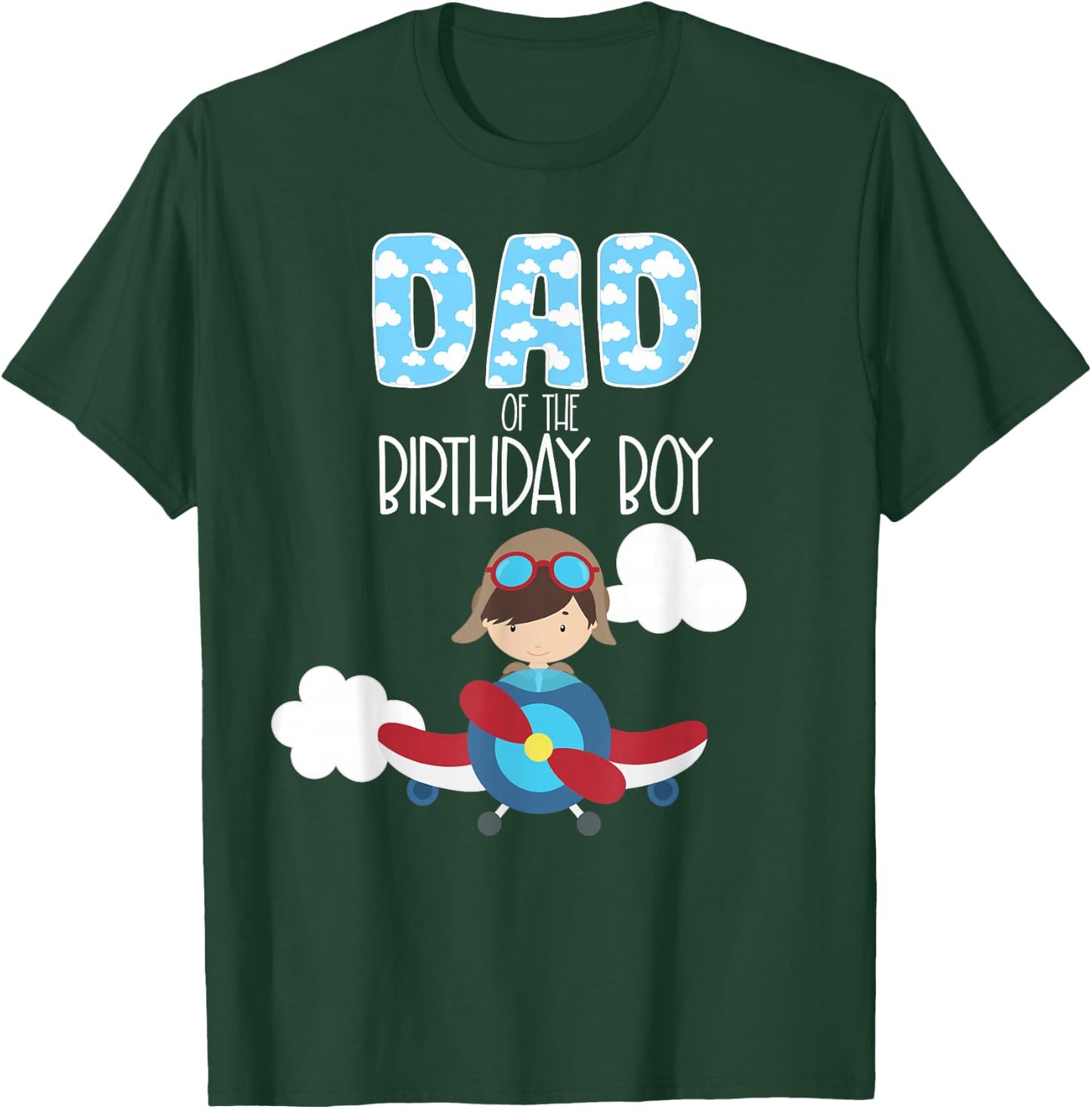 Dad Of The Birthday Boy Airplane Pilot Flying Family T-Shirt - T-Shirt | Forest