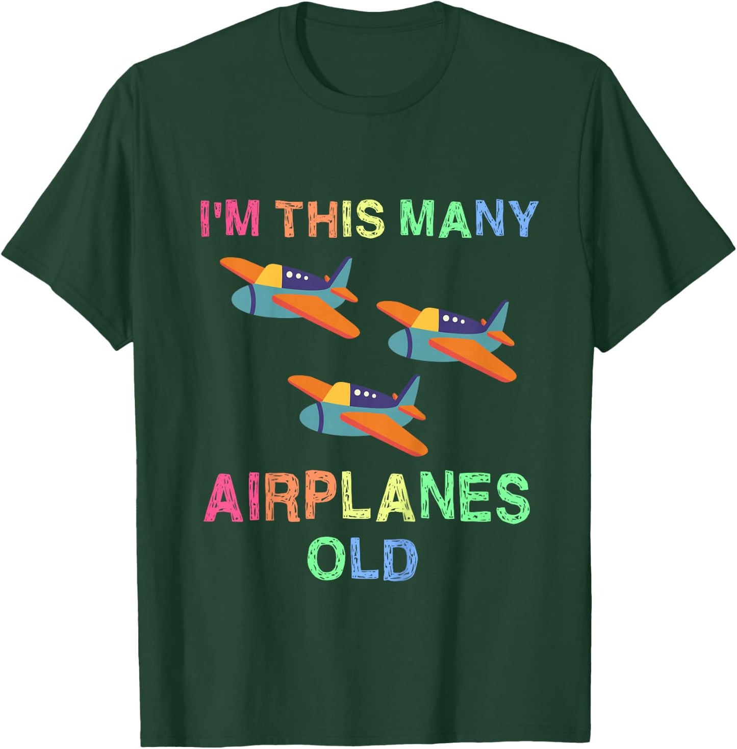 Im This Many Airplanes Old 3 Year Boy Girl Kid Birthday Idea T-Shirt - T-Shirt | Forest