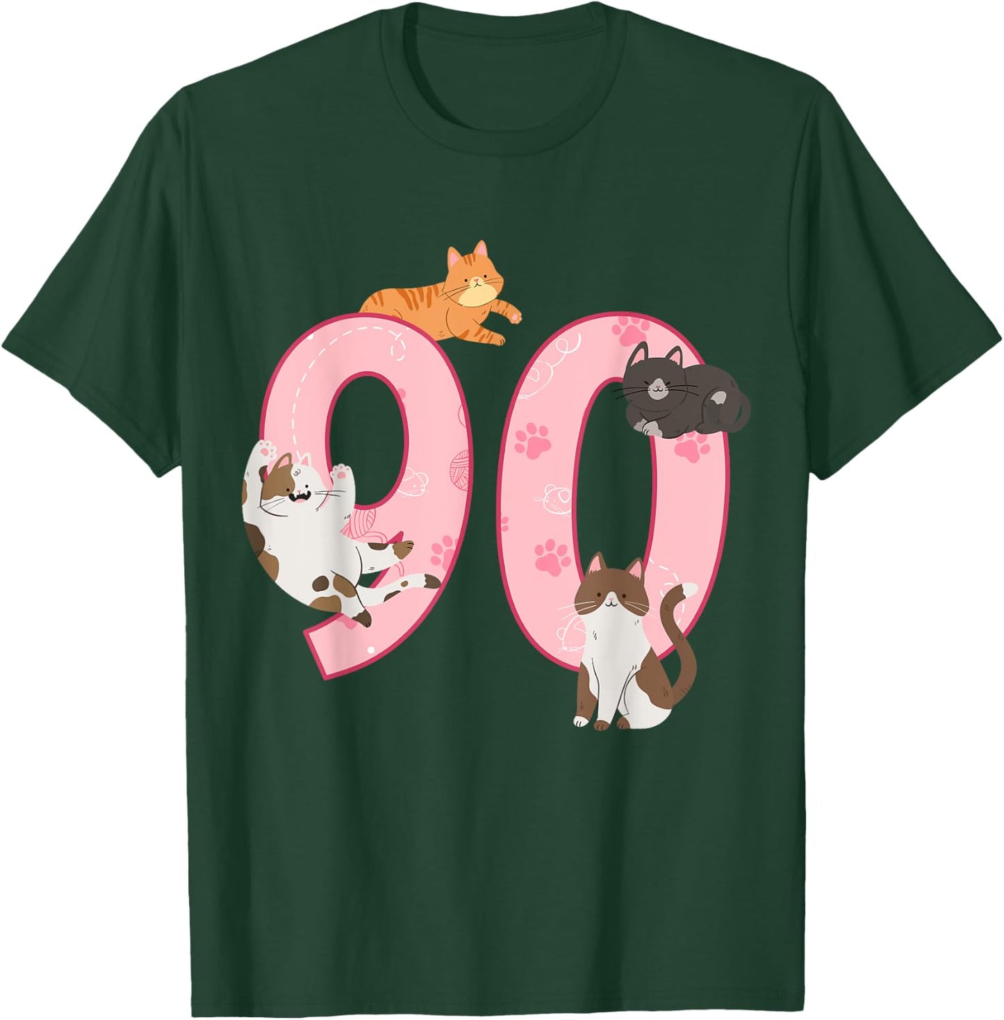 90th Birthday Girl Cat Theme 90 Year Old B-Day Party T-Shirt - T-Shirt | Forest