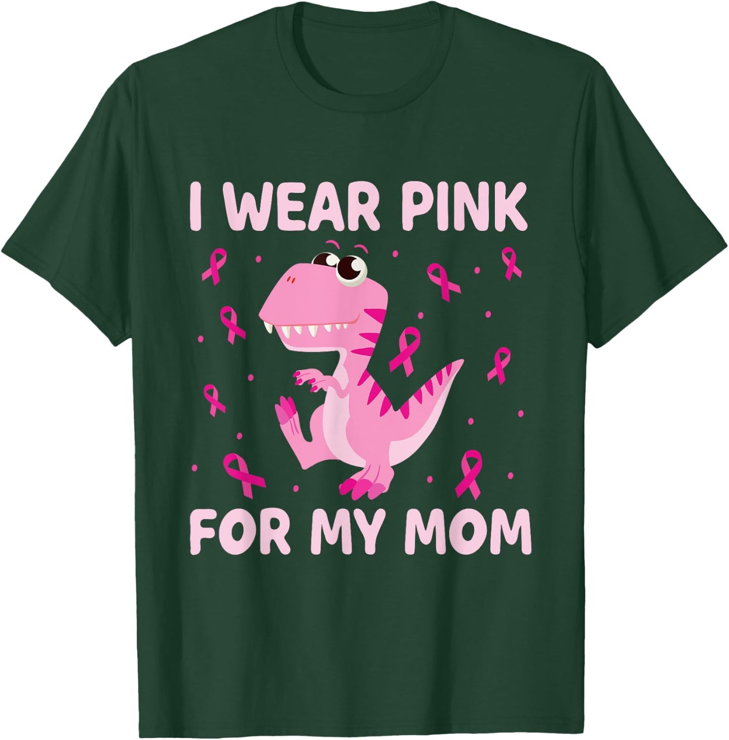 I Wear Pink For My Mom Dinosaur Breast Cancer Kids Boys T-Shirt - T-Shirt | Forest