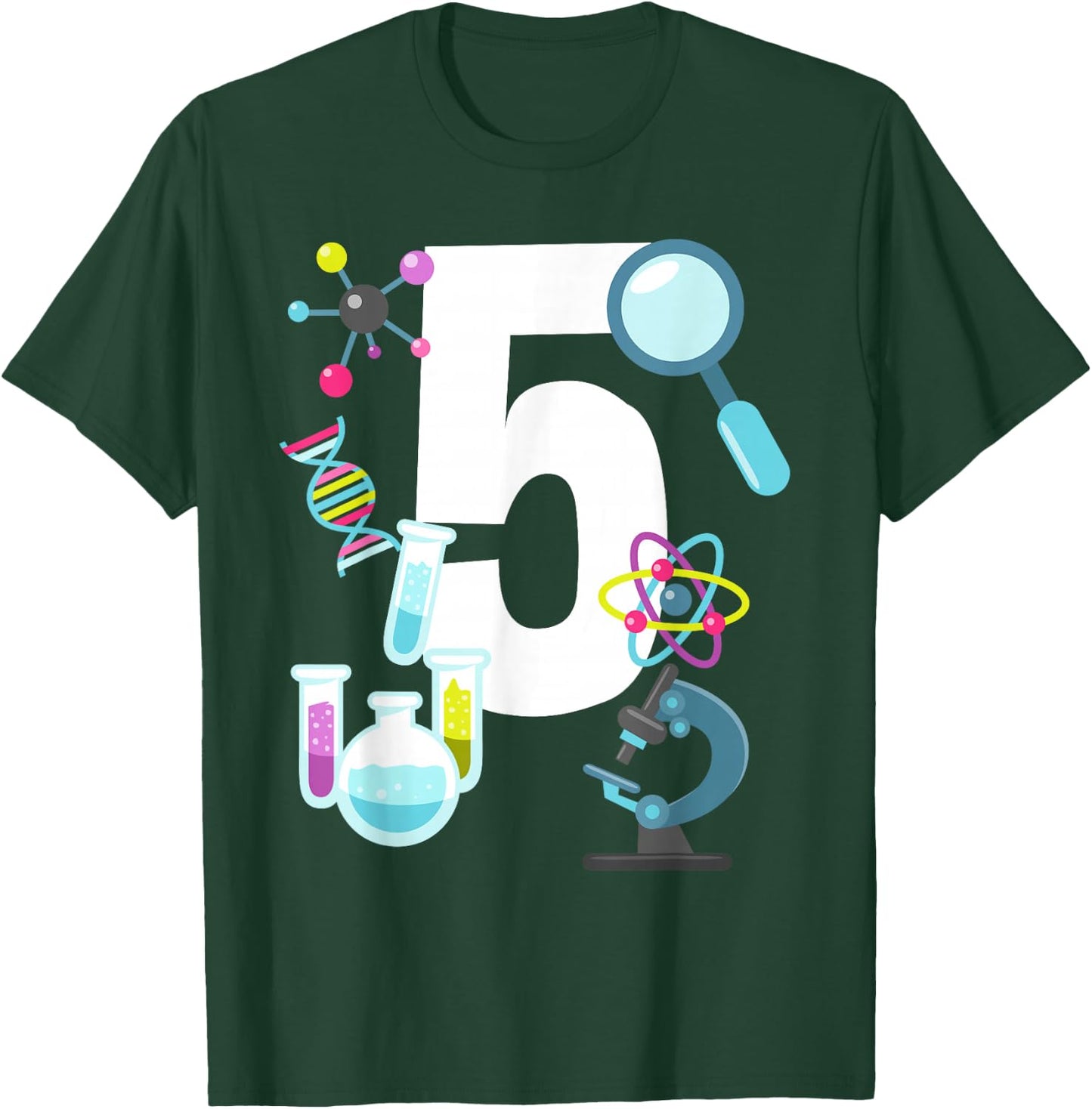 Science STEM 5 Year Old 5th Birthday Party Shirt Boys Girls T-Shirt - T-Shirt | Forest