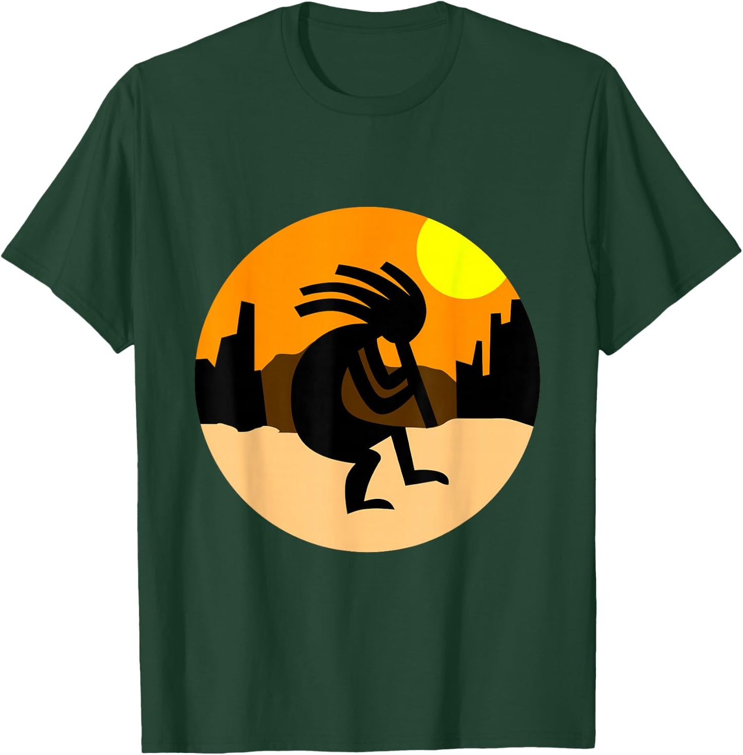 Kokopelli Native American Sunset T-Shirt - T-Shirt | Forest