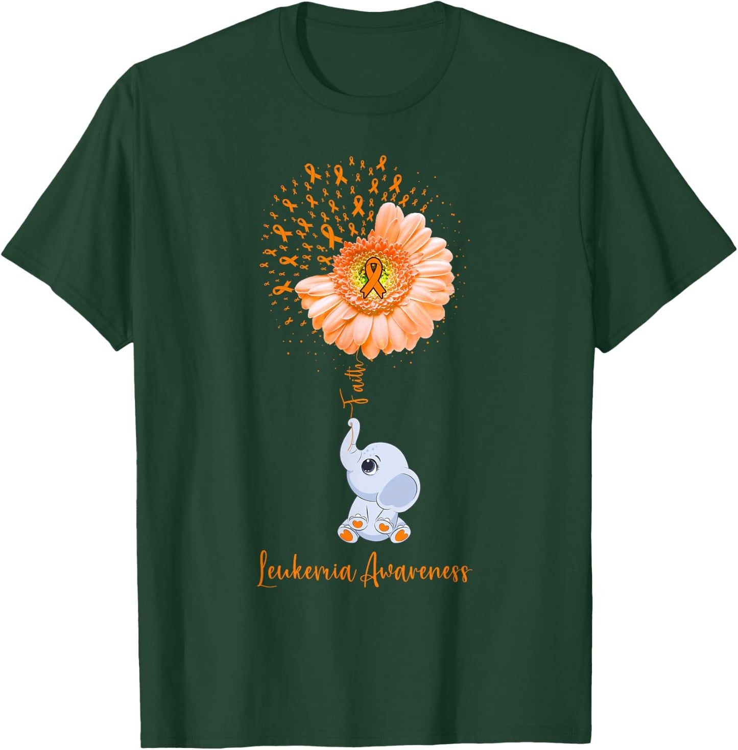 Leukemia Awareness Faith Elephant Survivor Fighter T-Shirt - T-Shirt | Forest