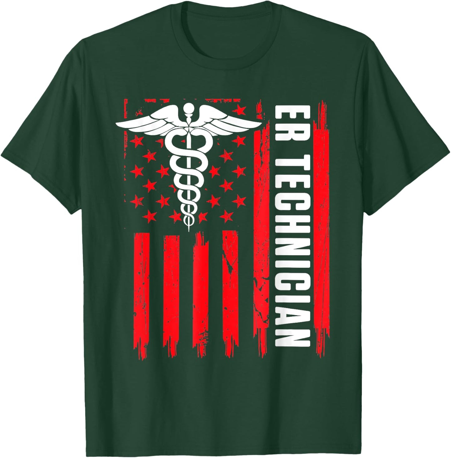 ER Technician Brain Emergency Room Tech American Flag Women Men T-Shirt - T-Shirt | Forest