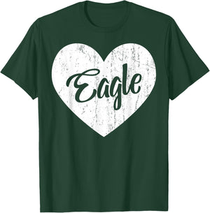 Eagles School Sports Fan Team Spirit Mascot Heart Gift T-Shirt - T-Shirt | Forest