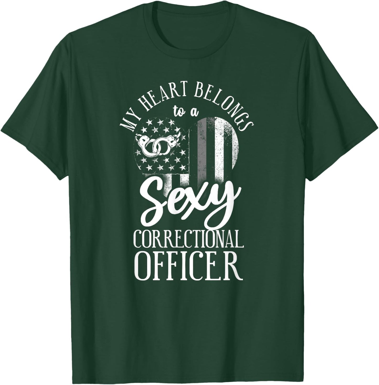 Correctional Officer Girl Girlfriend Wife Heart USA Flag T-Shirt - T-Shirt | Forest