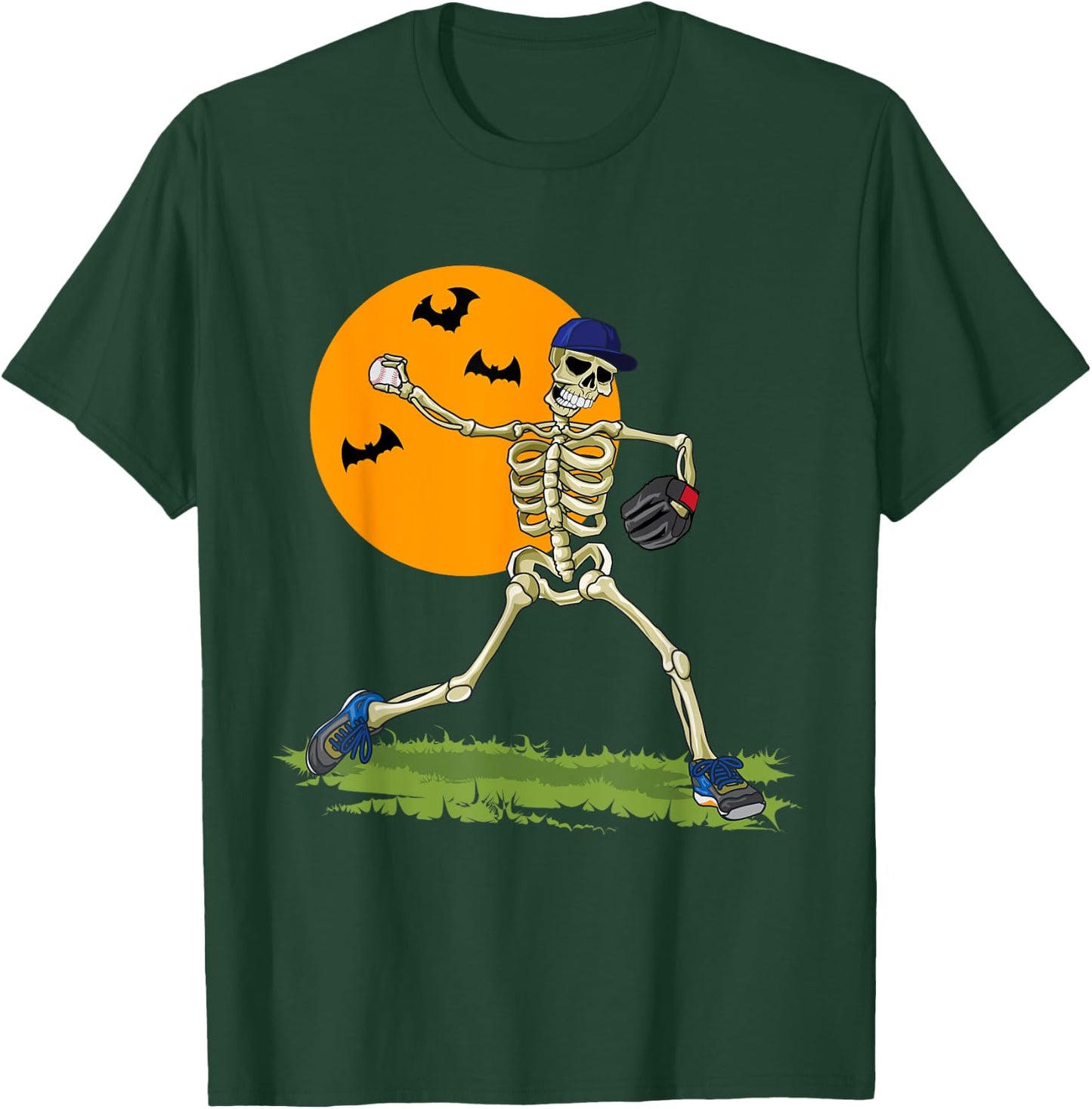 Baseball Skeleton Halloween Men Boys Baseball Halloween T-Shirt - T-Shirt | Forest