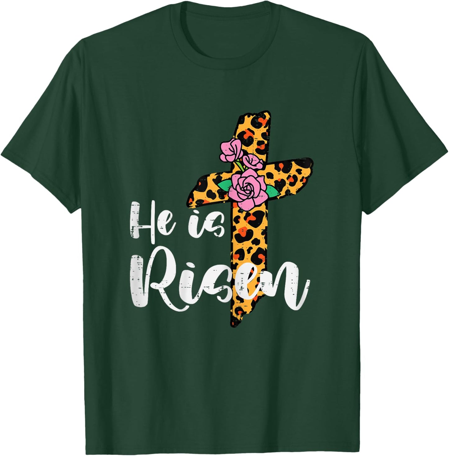 Cross Flower He Is Risen Christ Easter Jesus Religious Women T-Shirt - T-Shirt | Forest