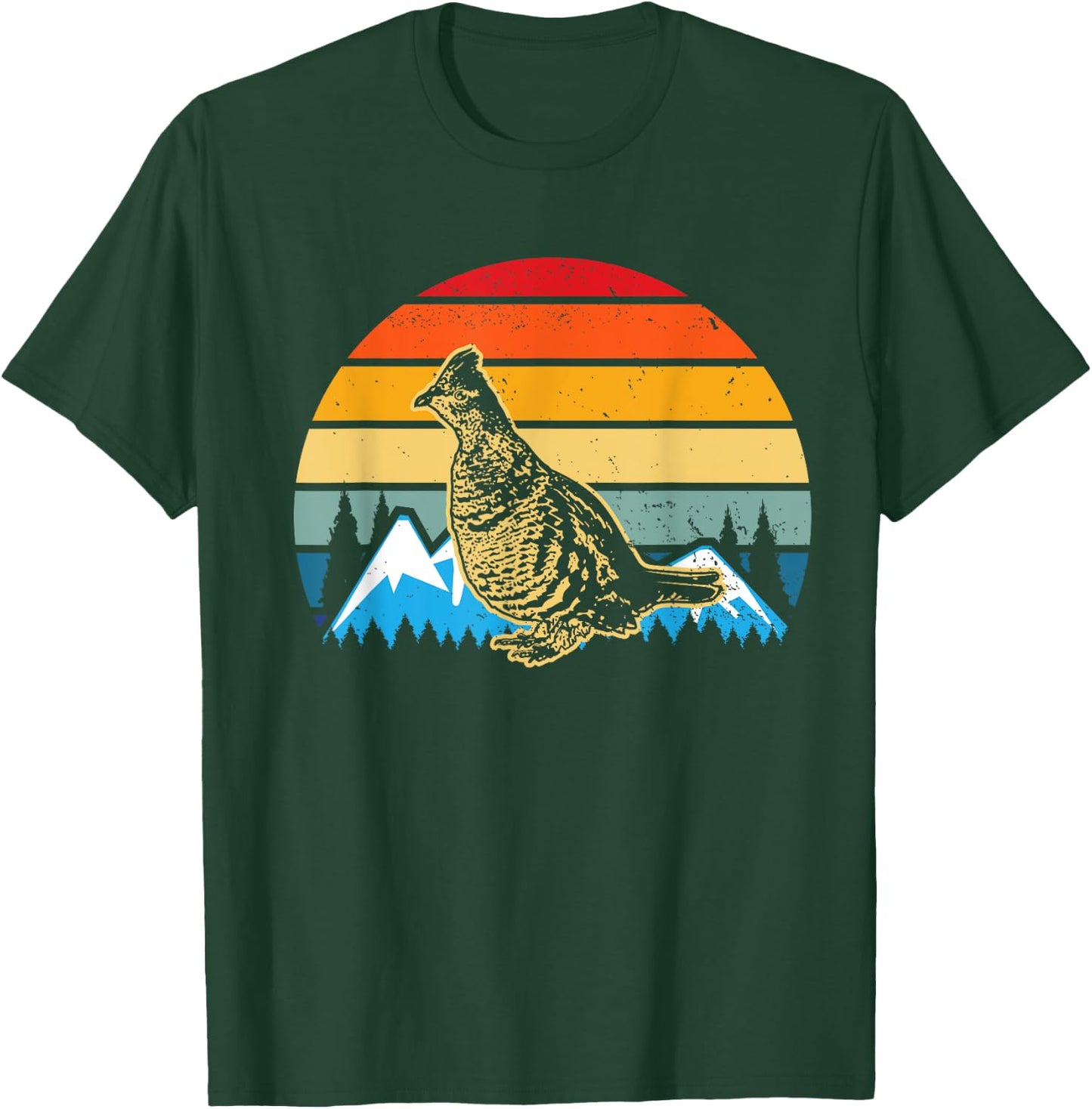 Hunting Ruffed Grouse bird- retro sunset and Hunter T-Shirt - T-Shirt | Forest