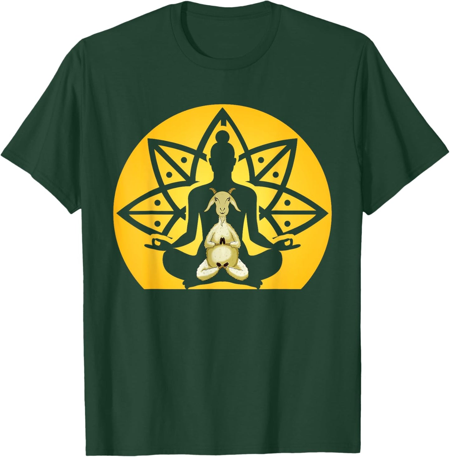 Spiritual Calm Goat Inside Buddha Meditating Yoga Yogi Pose T-Shirt - T-Shirt | Forest
