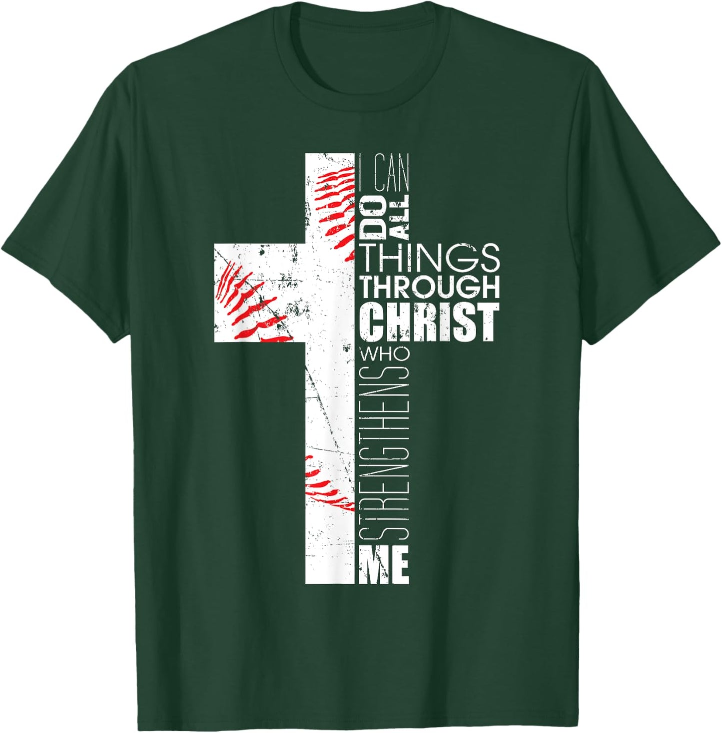 Philippians 4:13 Baseball Christian Cross Religious Verse T-Shirt - T-Shirt | Forest