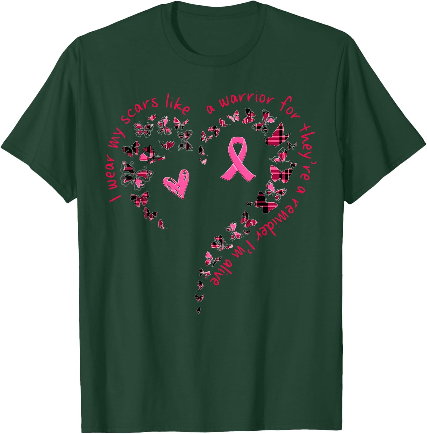 Butterfly Heart I Wear My Scars Like A Warrior Breast Cancer T-Shirt - T-Shirt | Forest