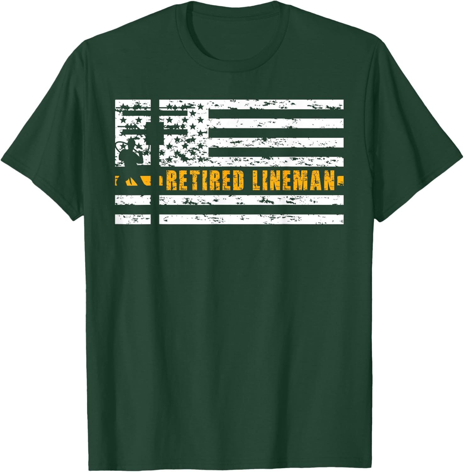 Retired Lineman Retirement American Flag T-Shirt - T-Shirt | Forest
