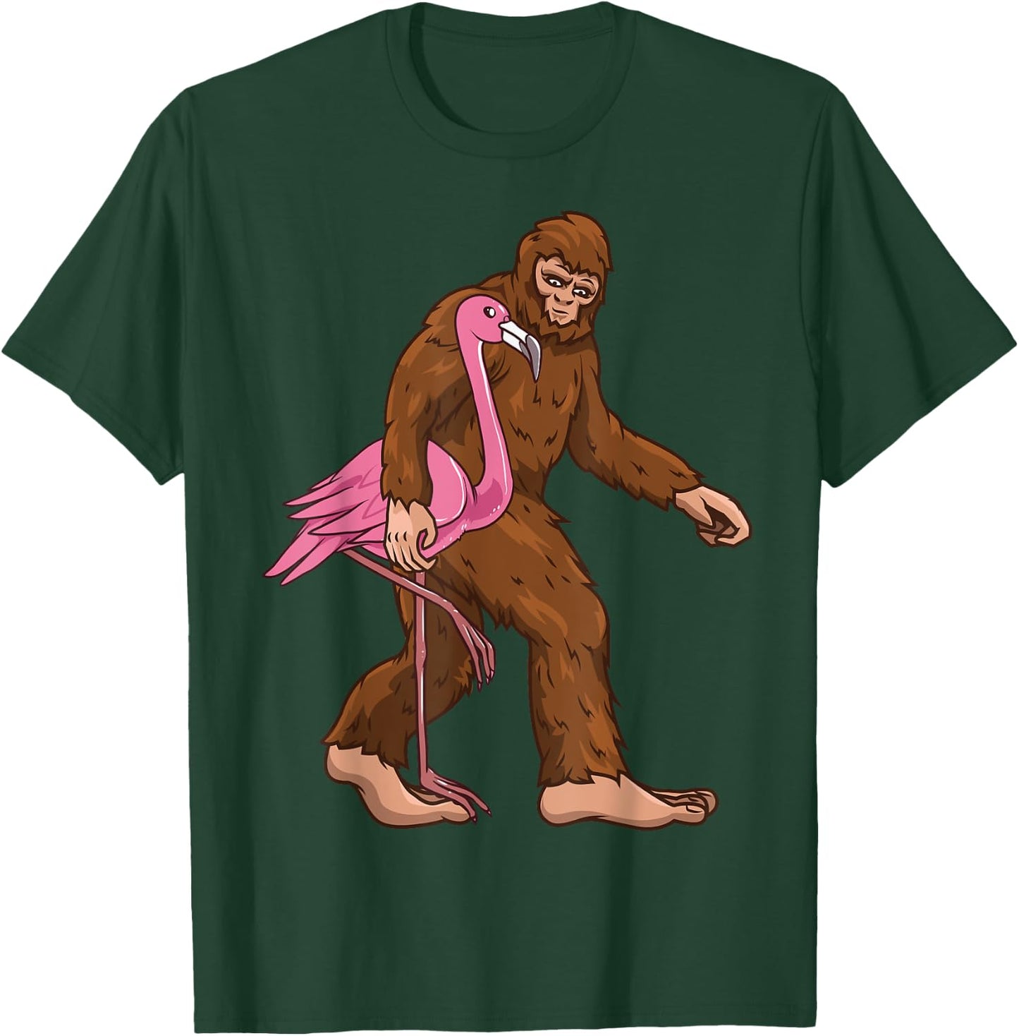 Bigfoot Flamingo Bird Sasquatch Men Women Funny T-Shirt - T-Shirt | Forest