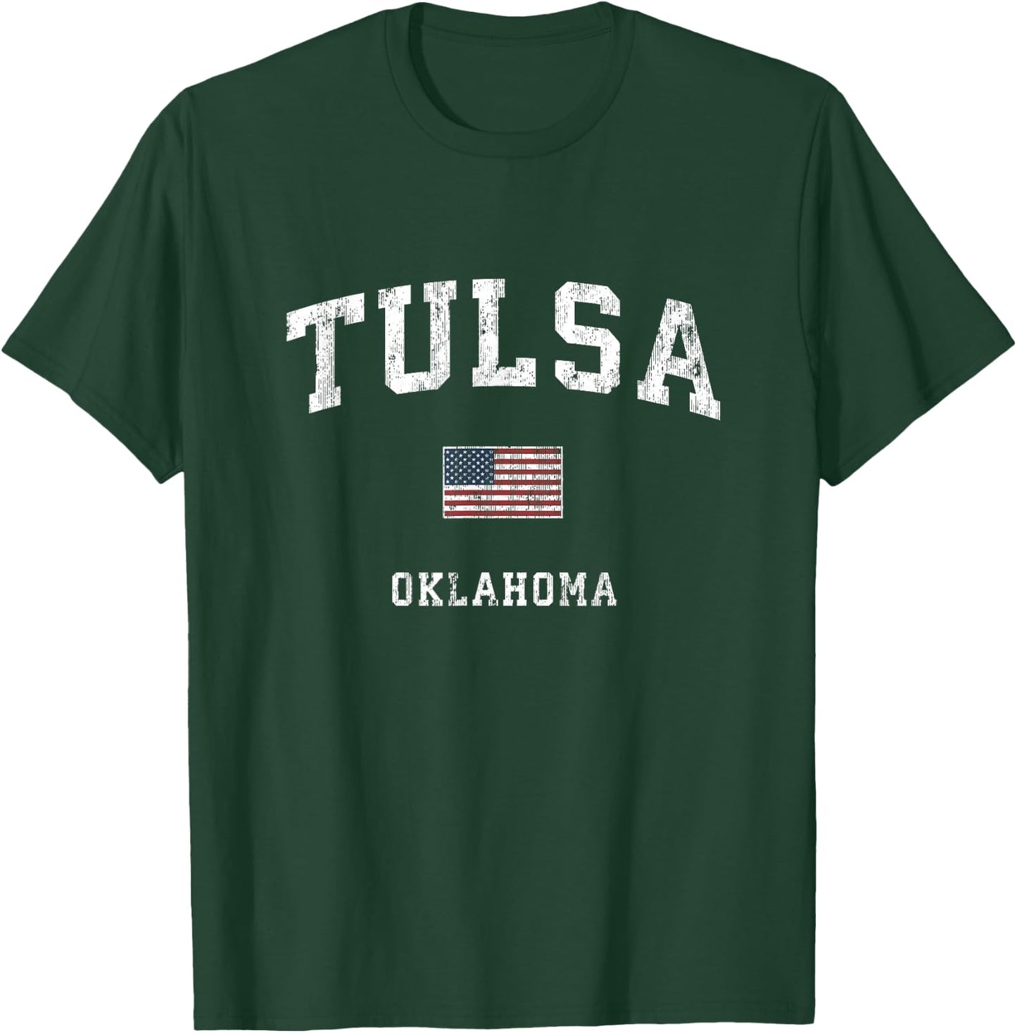Tulsa Oklahoma OK Vintage American Flag Sports Design T-Shirt - T-Shirt | Forest