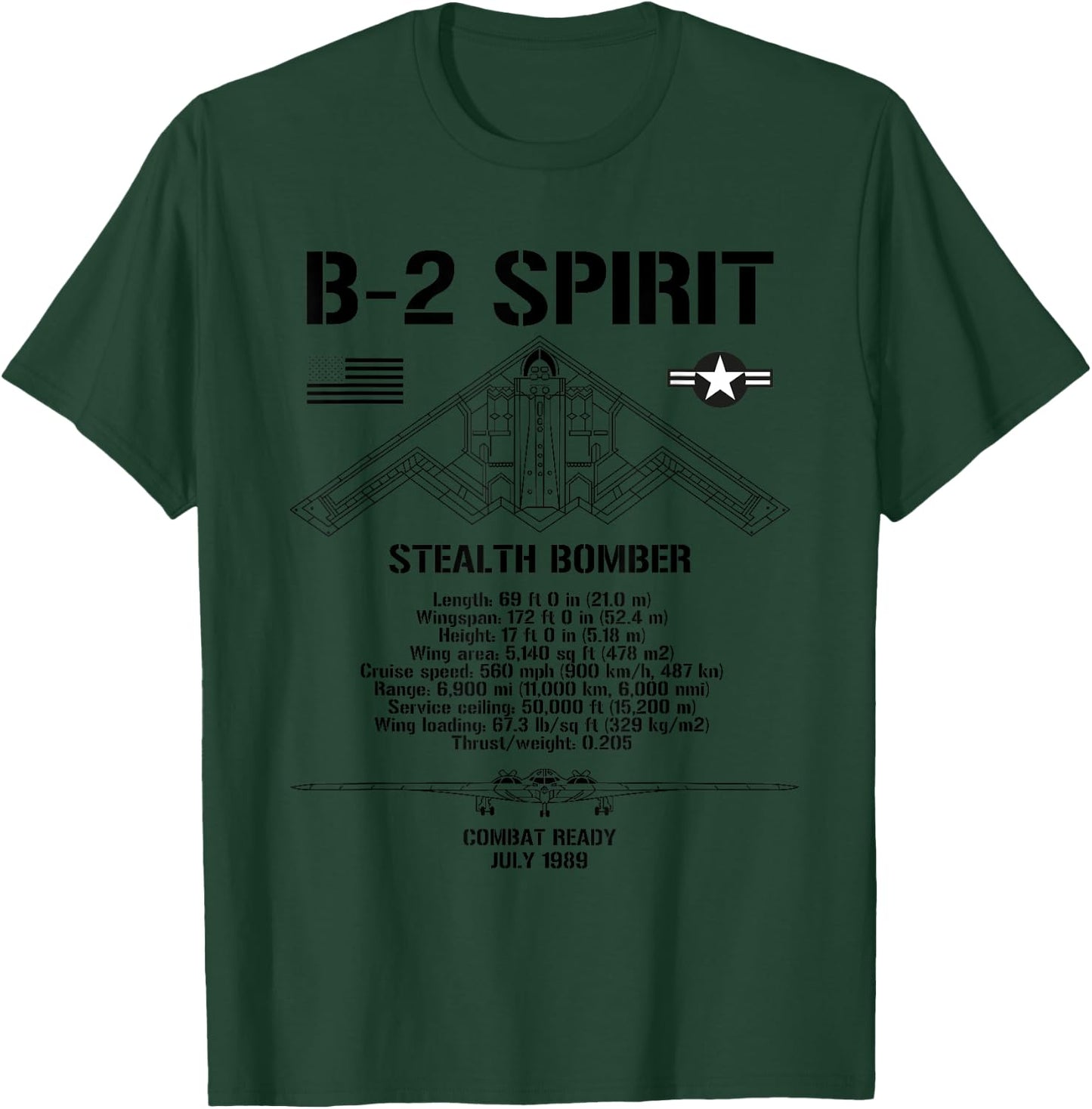 B-2 Spirit Stealth Bomber Specs Military Aircraft B2 T-Shirt - T-Shirt | Forest