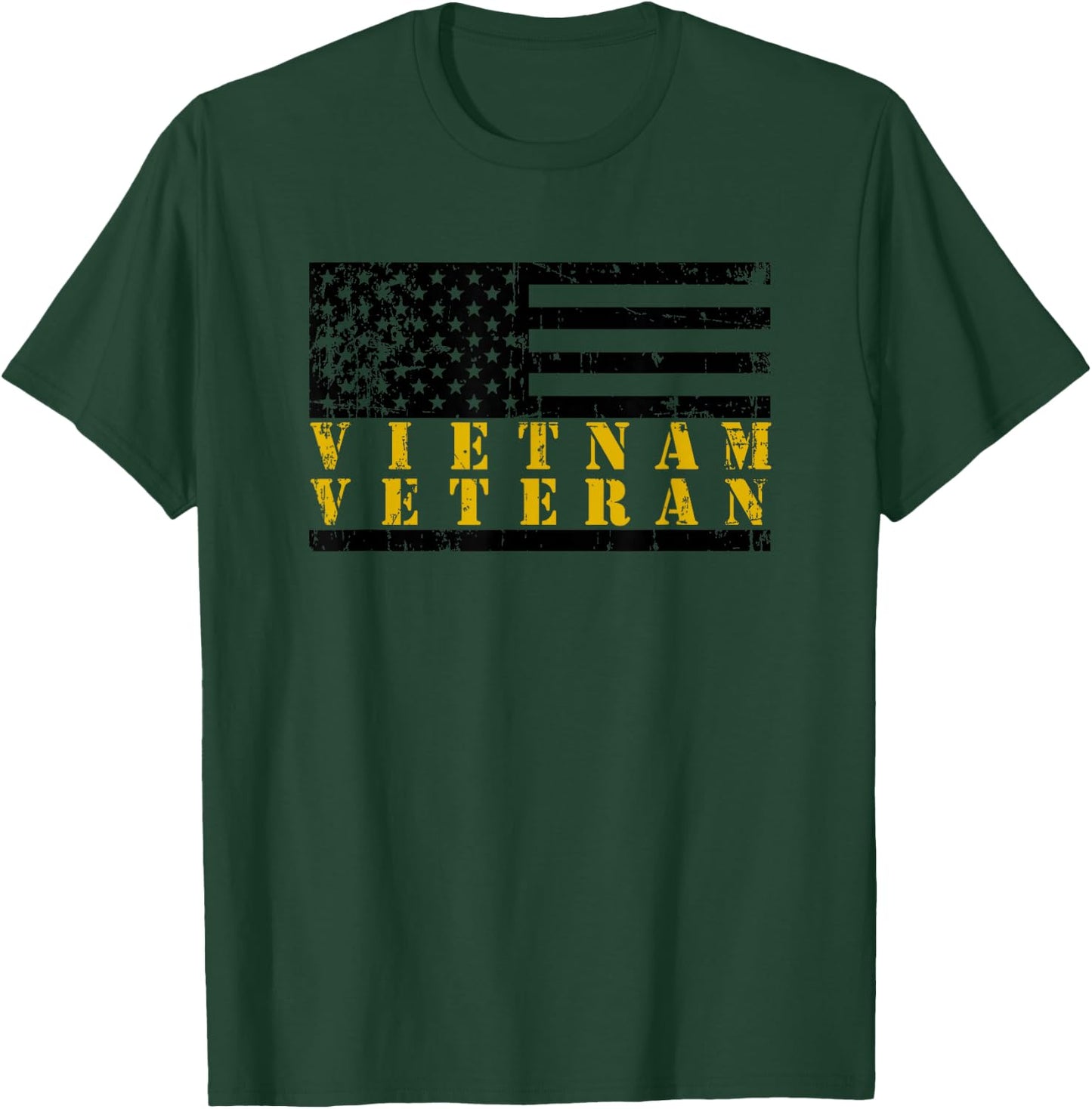 Vietnam Veteran Yellow Text Distressed American Flag Small T-Shirt - T-Shirt | Forest