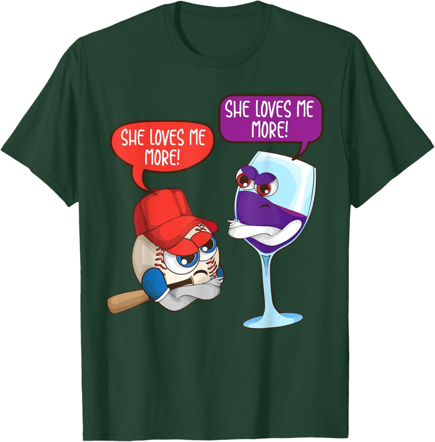 Cool She Loves Me Baseball And Wine Funny Drink Player Gift T-Shirt - T-Shirt | Forest