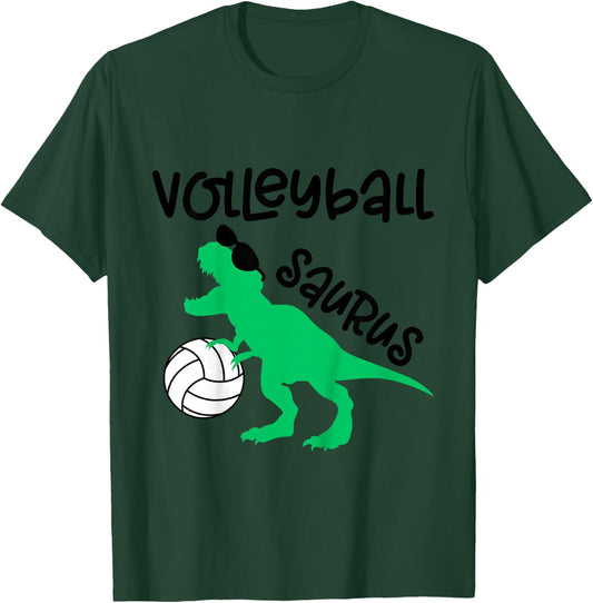 Dinosaur Volleyball Saurus Toddler Boy Biggest Fan Baby Girl T-Shirt - T-Shirt | Forest