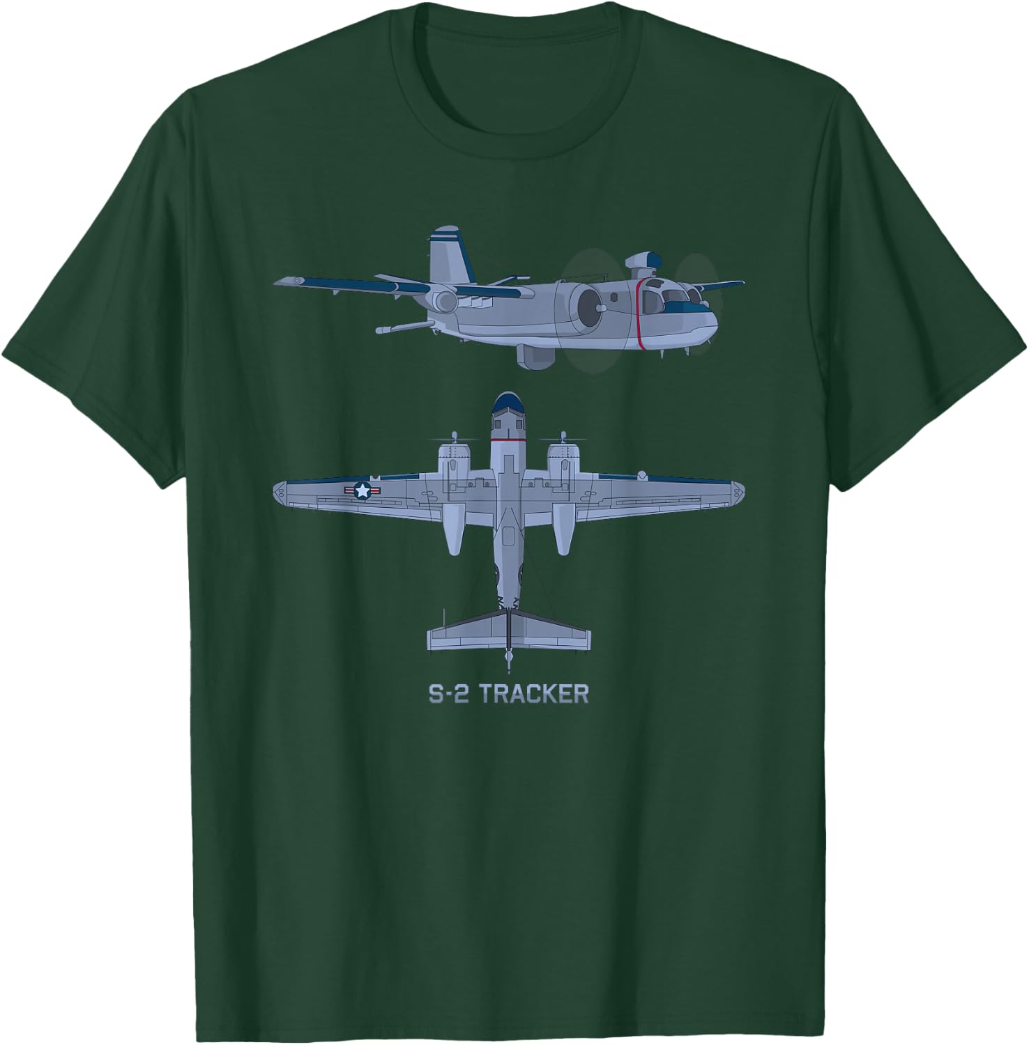 S-2 Tracker Anti-submarine Warfare ASW Aircraft Diagram T-Shirt - T-Shirt | Forest