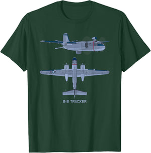 S-2 Tracker Anti-submarine Warfare ASW Aircraft Diagram T-Shirt - T-Shirt | Forest