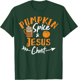Halloween Christian Pumpkin Spice And Jesus Christ Fall Leaf T-Shirt - T-Shirt | Forest