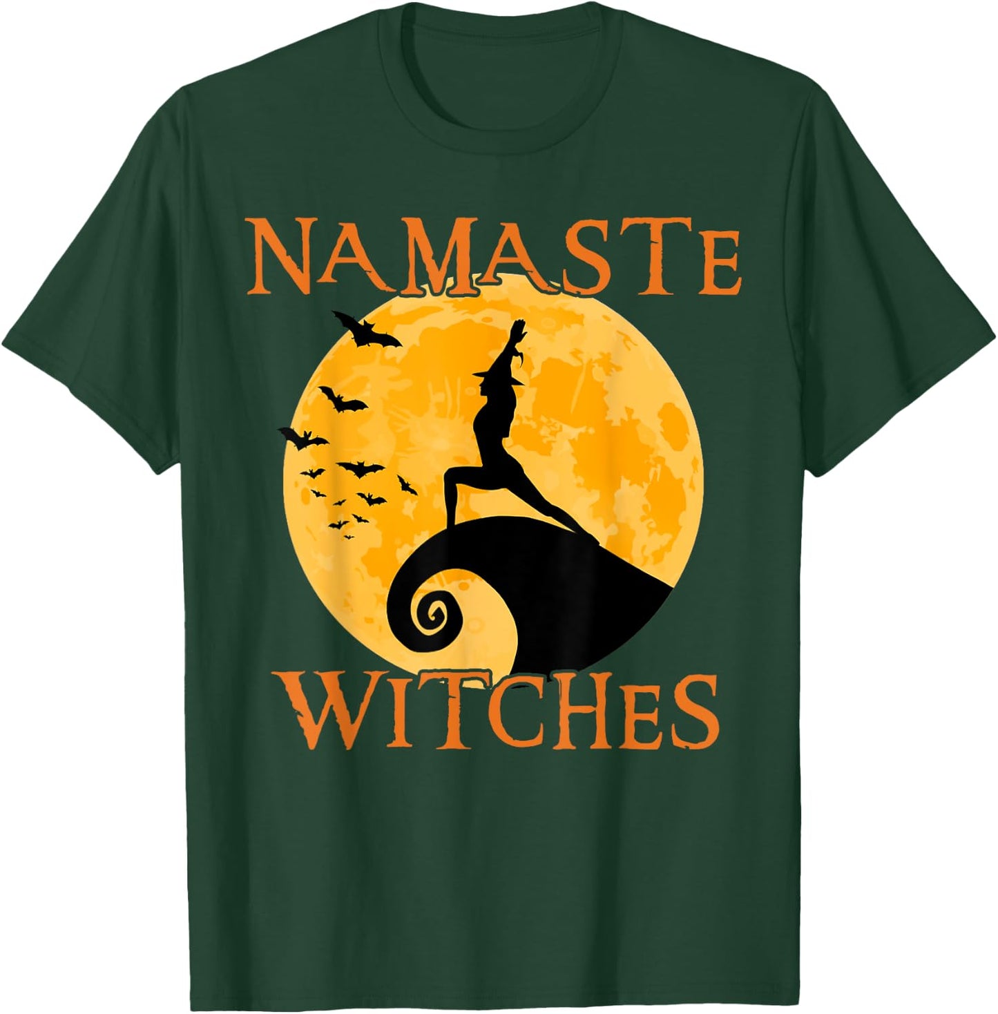 Namaste Witches Yoga Warrior I Pose Halloween Yoga T-Shirt - T-Shirt | Forest