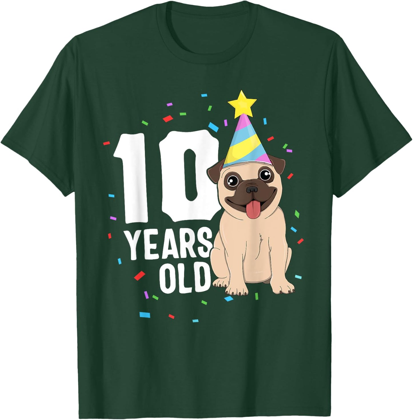 10 Years Old Birthday Pug Dog Lover Party 10th Birthday Kid T-Shirt - T-Shirt | Forest
