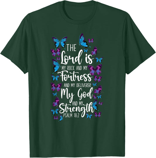 Christian Bible Verse Quote Butterfly Psalm 18:2 T-Shirt - T-Shirt | Forest