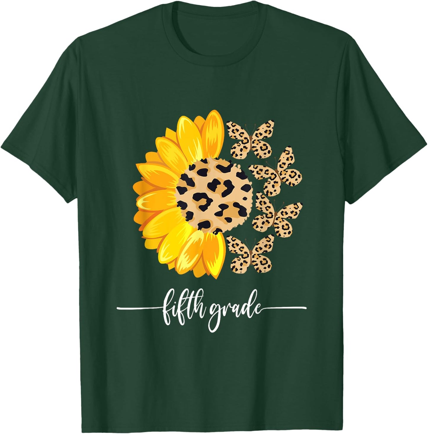 Fifth Grade Butterfly Sunflower Leopard First Day of School T-Shirt - T-Shirt | Forest