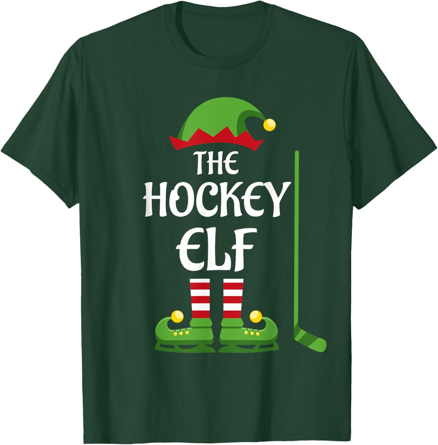 Hockey Elf Family Matching Group Christmas Sporty T-Shirt - T-Shirt | Forest