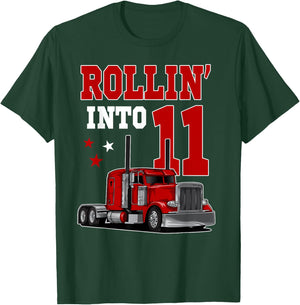 Rollin' Into 11th Bday Semi Trailer Truck Theme 11 Year Old T-Shirt - T-Shirt | Forest