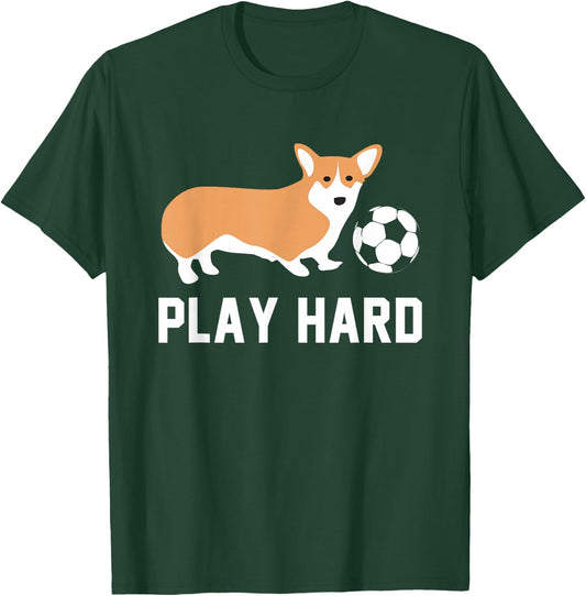 Soccer Corgi Dog Shirt Play Hard Team Sport Ball Gift Women Girls Kids T-Shirt - T-Shirt | Forest