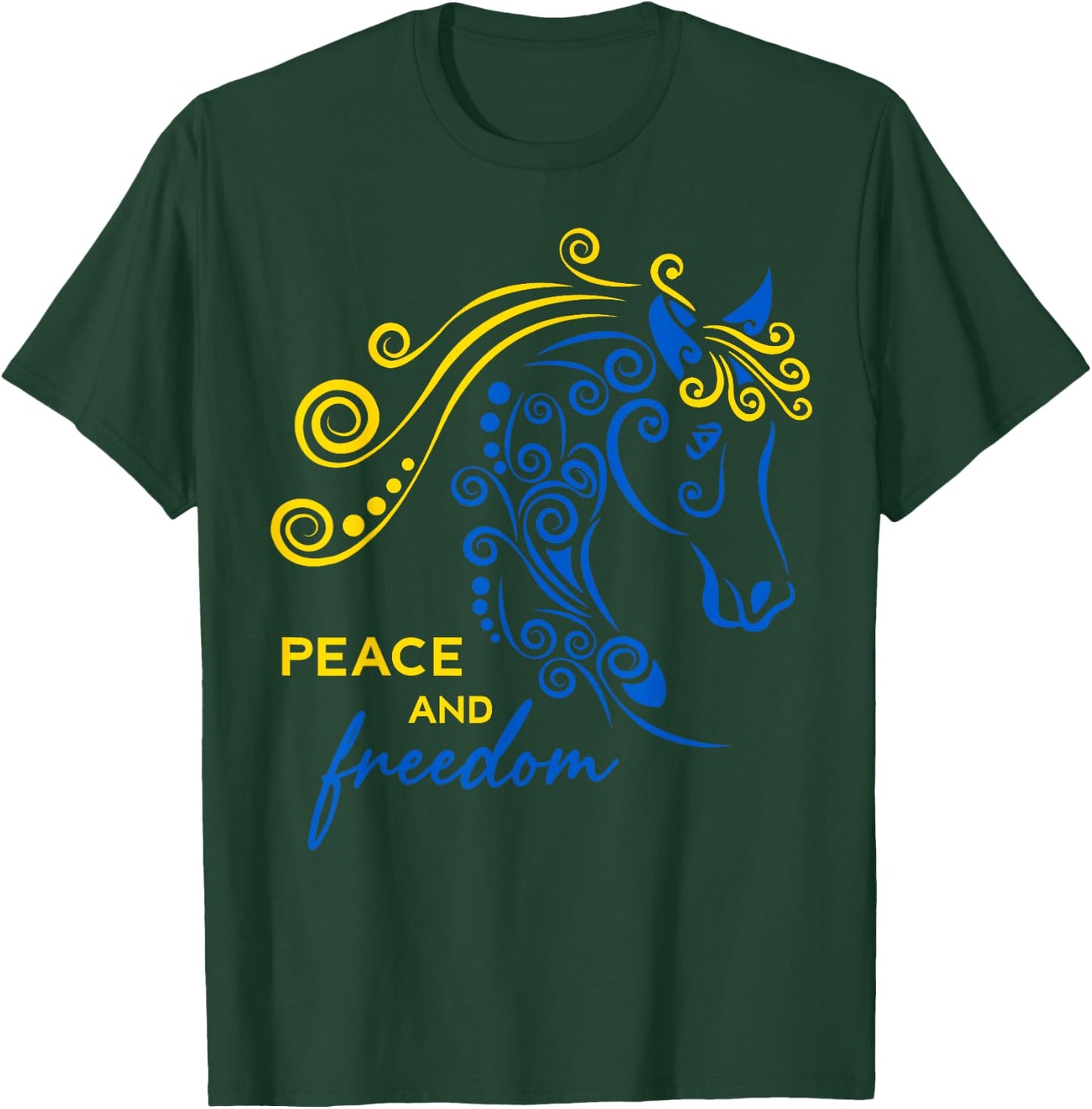 Ukraine Peace and Freedom Ukrainian Horse Flag Blue Yellow T-Shirt - T-Shirt | Forest