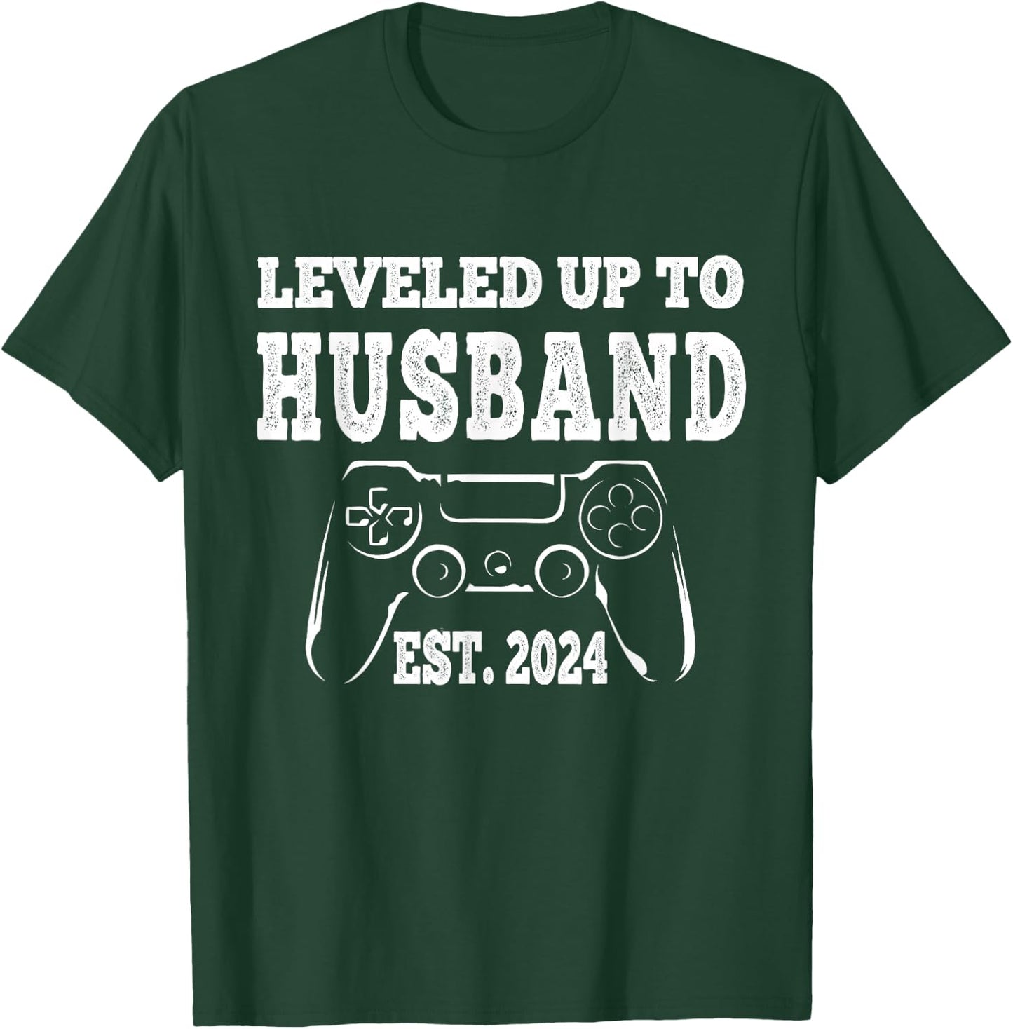 Leveled Up To Husband 2024 Newlywed Groom Just Married Gamer T-Shirt - T-Shirt | Forest