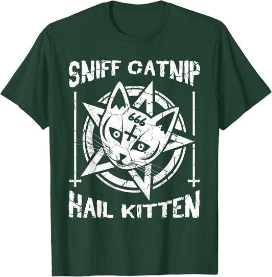 Sniff Catnip Hail Kitten Death Metal Cat Black Heavy Rock Men Women T-Shirt - T-Shirt | Forest