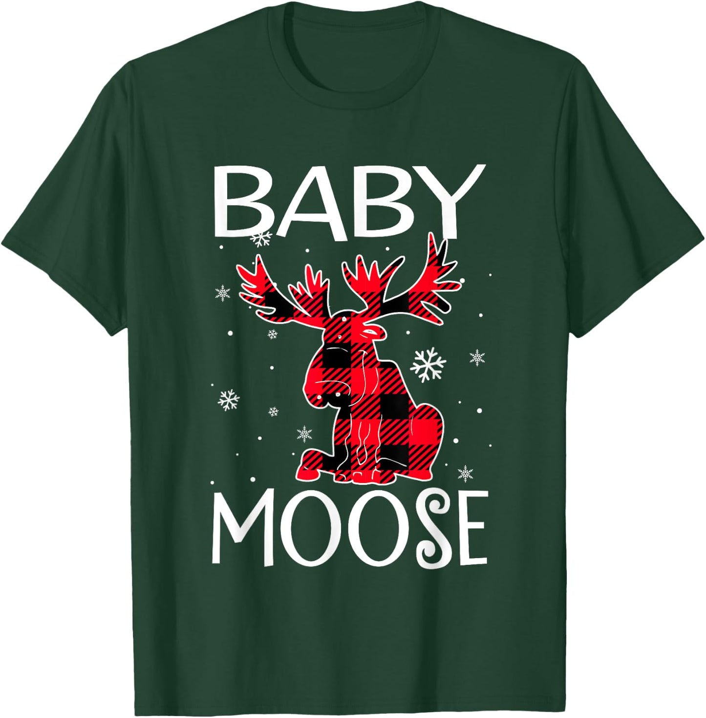 Baby Moose Red Plaid Matching Christmas Pajamas Family Xmas T-Shirt - T-Shirt | Forest