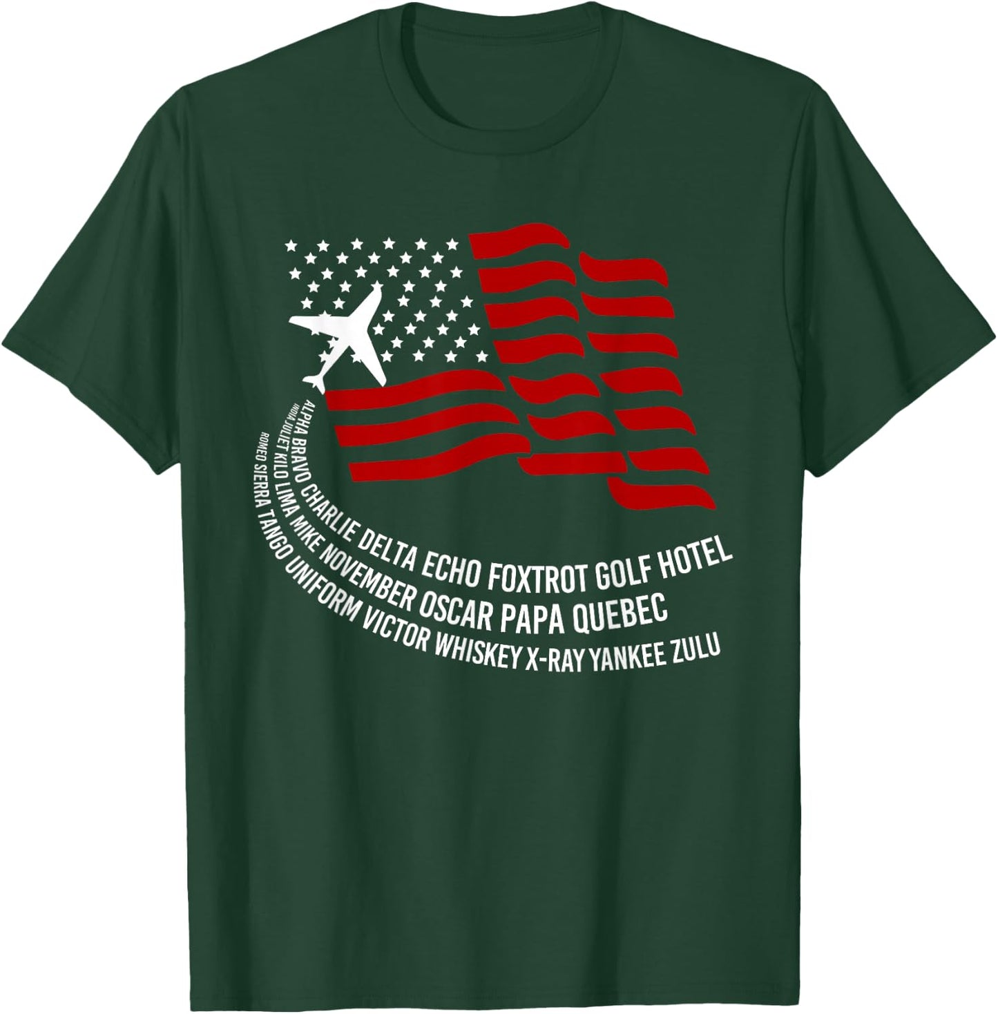 Phonetic Alphabet | American Pilot Airplane USA Flag Shirt Women Men T-Shirt - T-Shirt | Forest
