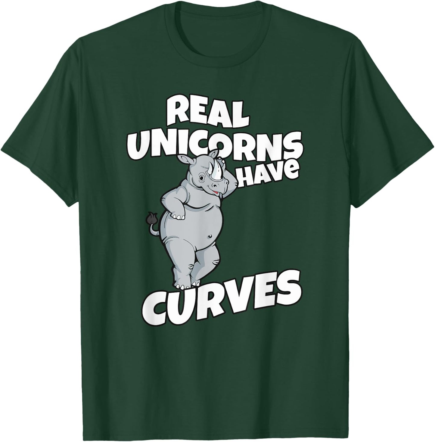 Real Unicorns Have Curves Rhino Gift T-Shirt - T-Shirt | Forest