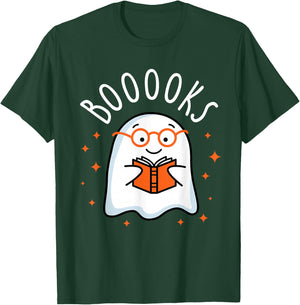 Cute Ghost Reading Book Booooks Teacher Halloween School Kid T-Shirt - T-Shirt | Forest
