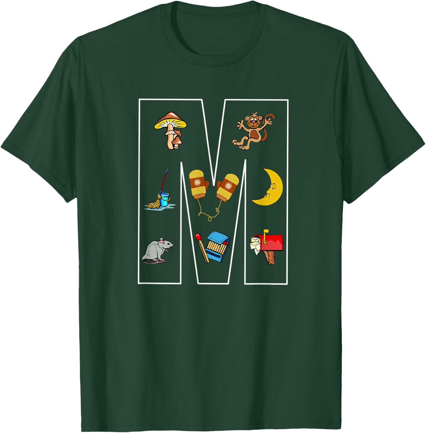Alphabet Letter M Phonics Objects That Start With M Shirt T-Shirt - T-Shirt | Forest
