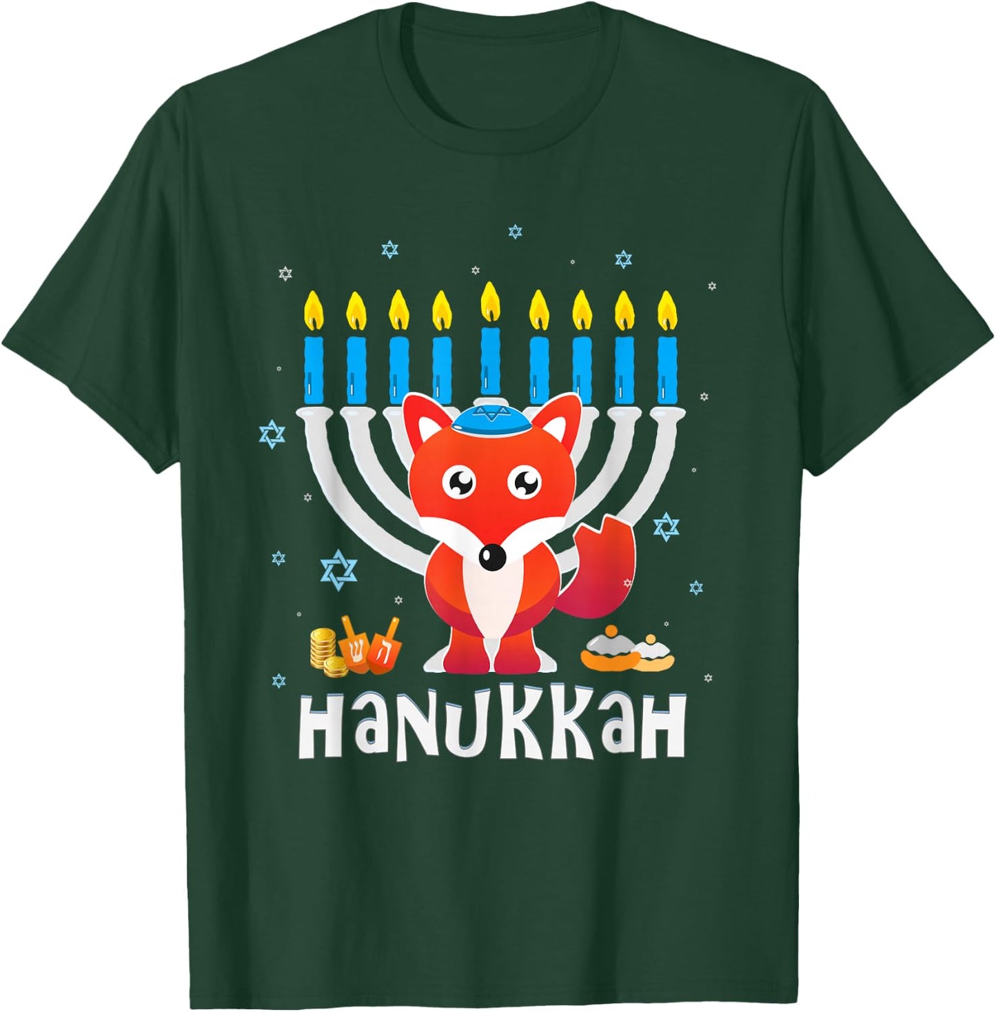Hanukkah Love Fox with Menorah for Jewish Christmas Holiday T-Shirt - T-Shirt | Forest